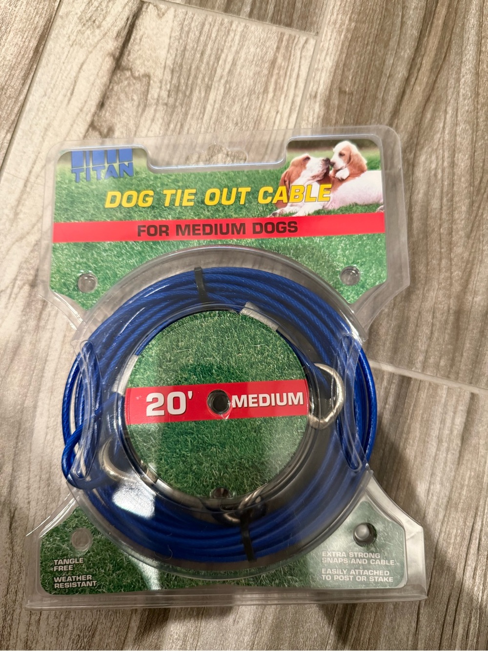 Titan Blue 20' Dog Tie Out Cable for Medium Dogs